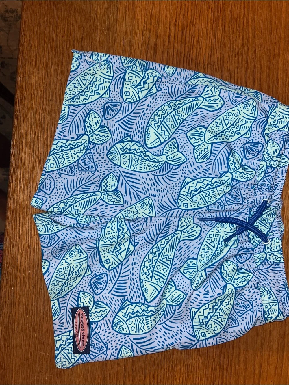 Vineyard Vines Blue and light Turquoise Fish Print swimming trunks